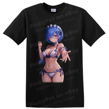 Anime Blue Haired Beach Girl T Shirt Floral Bikini Art Summer Graphic Tee Style