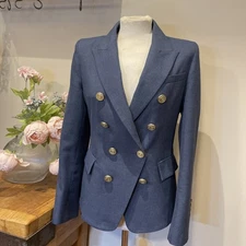 Holland Cooper wool Knightsbridge Blazer Jacket Denim colour & suede 10 RRP £399