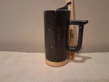 Ello Aspen 16oz Ceramic Travel Mug Black Speckle Wood Base Preowned