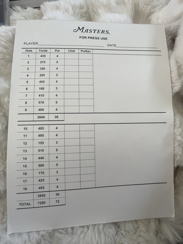 Masters - Augusta National Scorecard Pad Augusta National Golf
