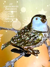 Jay Strongwater  RARE~~ 2008 DARJEELING GREEN BIRD CLIP ORNAMENT ~~ MINT CON