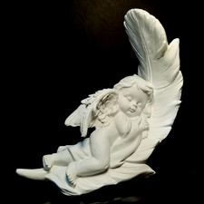 Guardian Angel Statue Sleeping White Cherub Wings Resin Home Garden Decor 4.3" R