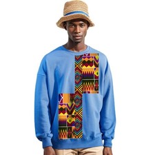 Men's African Print Hoodie, Loose Fit Geometric Pattern Sweatshirt
