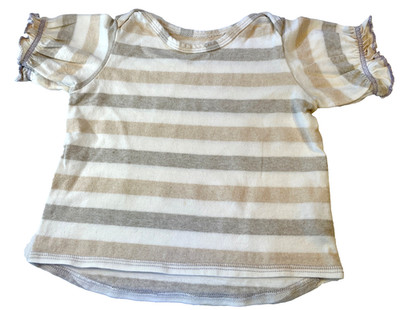 LAPSAKY ORGANICS BABY Striped Puff Ruffle Short Sleeve Tee Top Eco Cotton 18-24M