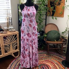 Free People Purple Combo Garden Party Shoulder Tie Floral Maxi Dress