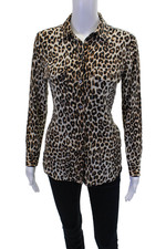 Equipment Femme Womens Silk Leopard Print Button Down Blouse Beige Size XS