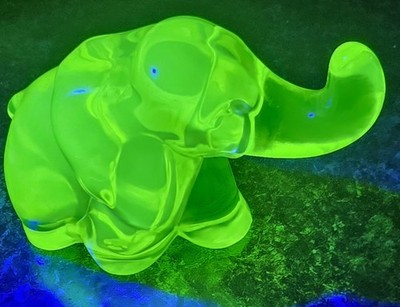Small Uranium Glass Vaseline Mosser Elephant Figurine UV Reactive