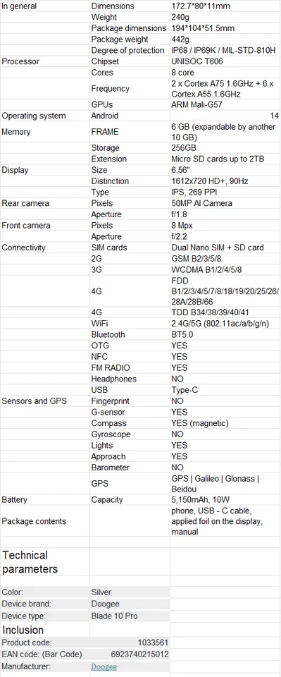 DOOGEE RUGGED Blade10 Pro / Mirage Silver cell phone Open Box, only to test SIM - Image 4 of 4