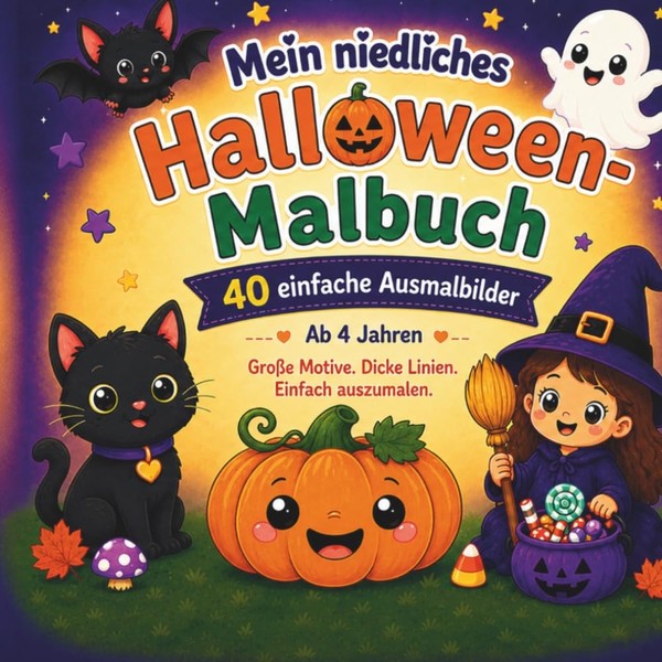 Halloween Malbuch FüR Kinder Ab 4 Jahren, 40 Ausmalbilder, GroßE Motive, Dicke-image