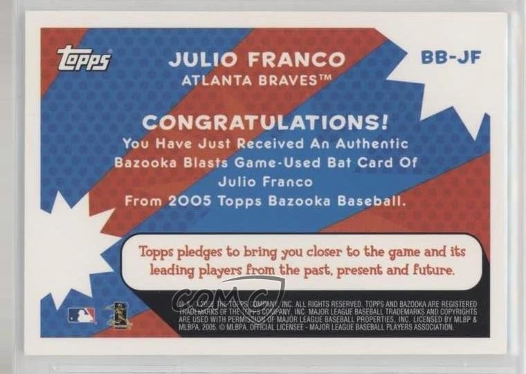 2005 Topps Bazooka Bazooka Blasts Julio Franco #BB-JF - Image 2 of 2