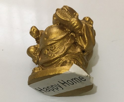 Miniature Laughing Buddha Statue Resin Gold 2” Happy Home - Picture 5 of 5