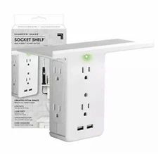 Sharper Image Socket Shelf - 6 Outlets - Surge Protection - 2 USB Ports ￼