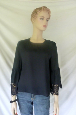 Grayson/Threads Women's Sz L Black Sheer Long Sleeve Blouse NWT