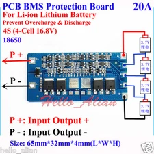 4S 20A 16.8V 4 Packs Cells 18650 Li-ion Lithium Battery BMS Protection PCB Board