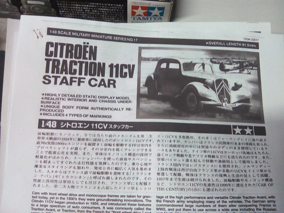 CITROEN TRACTION 11 CV STAFF CAR 1:48 TAMIYA - Immagine 4 di 4