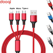 3 in 1 Multi Charger Nylon Cable Cord 8Pin Type C Micro USB Fast Charger Cable