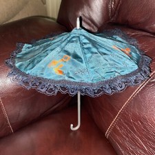 Vintage Doll Parasol Umbrella Silk  Lace Metal handle  frame