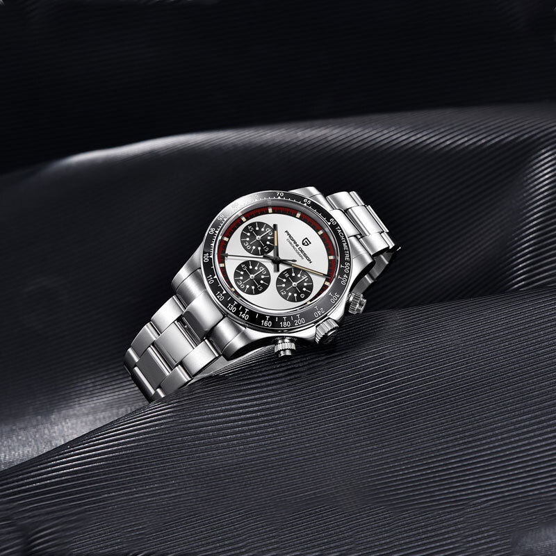 Pagani Design Luxe Heren Quartz Multifunctioneel Horloge Japan VK63 Beweging Volledig Roestvrij Staal 100M Waterdichte Sport Chronograaf Horloges Datum, Wit, Klassiek