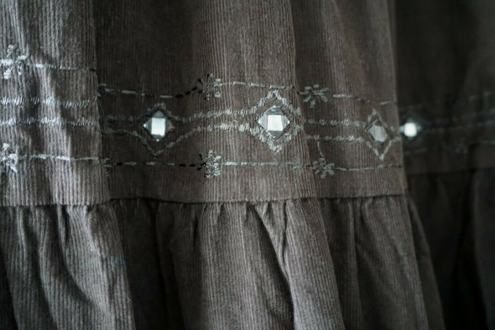 Brown tiered mirror trim embroidery ethnic hippie boho gypsy festival skirt M/L image 2