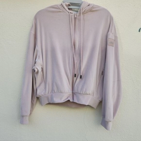 alo-yoga velour glimmer full zip hoodie