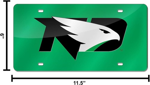 North Dakota Fighting Hawks NCAA Green Mirrored Laser License Plate Laser Tag - Picture 5 of 7