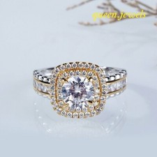 3CT Lab-Created Round Cut VVS1 Diamond Halo Wedding Ring 14K Two-Tone Gold Over