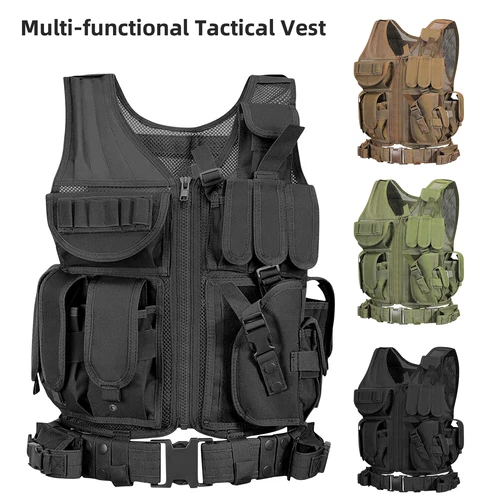 Military Tactical Vest w/Gun Holster Molle Police Assault Combat Gear Adjustable