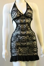 lingerie - black crocheted mesh lace cut out dress - small