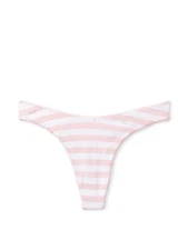 Victoria's Secret Ribbed Cotton High-Leg Scoop Thong Panty Pink Stripe XS NWT