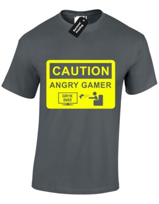VORSICHT ANGRY GAMER HERREN T-SHIRT WARNSCHILD GAMING PC CONTROL PAD HERREN