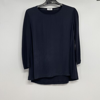 Akris Punto Womens 3/4 Sleeve Crew Neck  Shirt Black/ Midnight Blue Size 6
