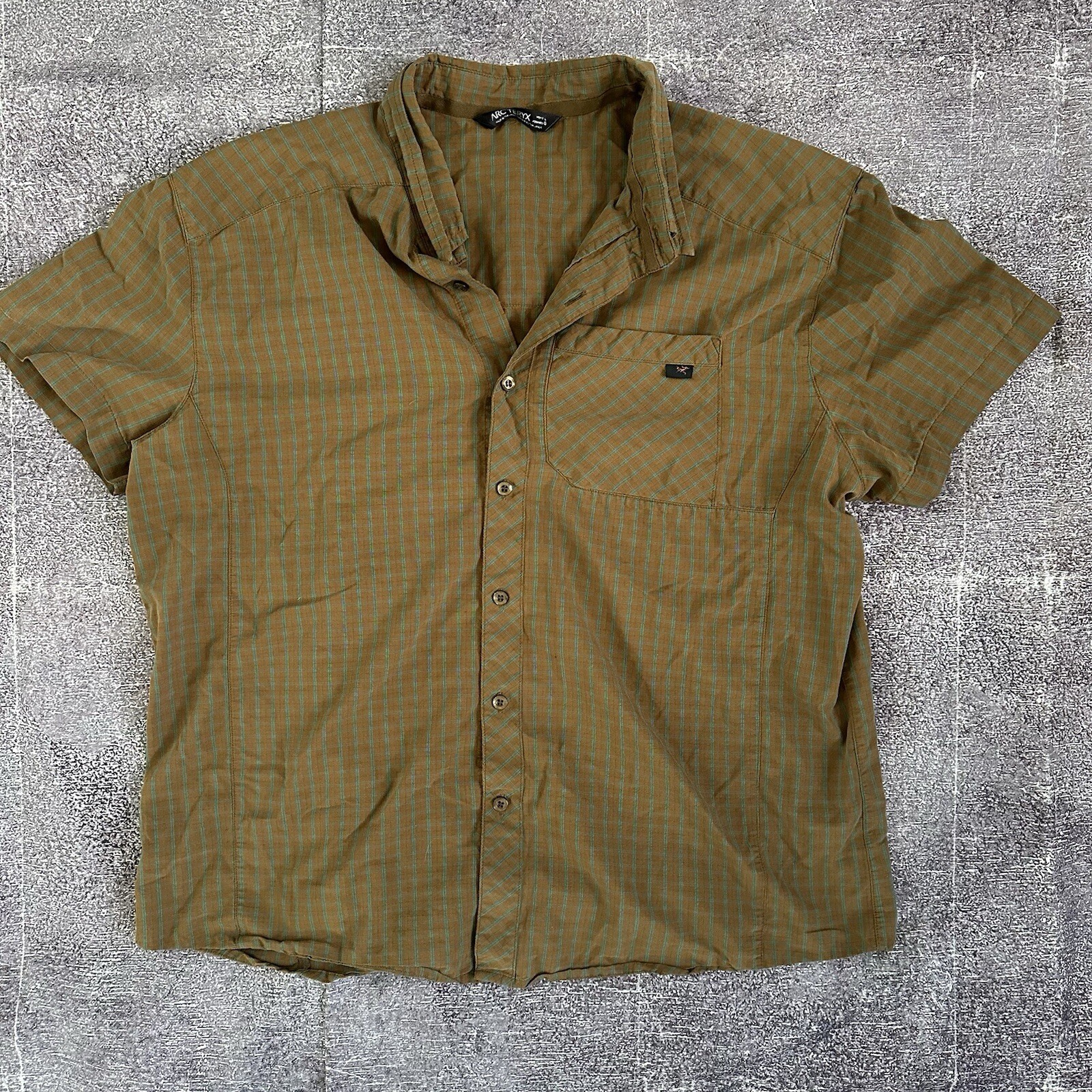 Camicia Uomo Arc'teryx Gryson Manica Corta Marrone Blu Cotone Plaid Bottoni Tg L