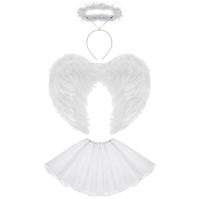 Adult White Angel Fairy Tutu Costume with Halo Wings for
