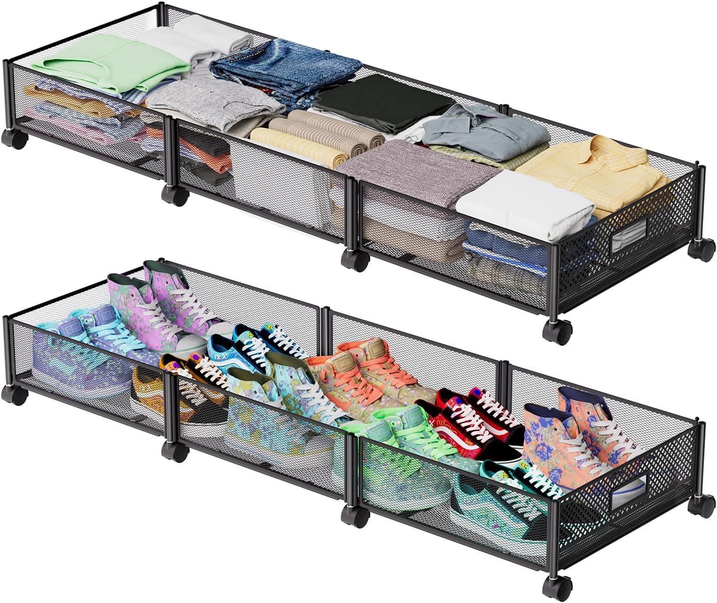 Under Bed Storage Organizer with Smooth Rolling Wheels - 47.2-Inch Extra-Large Capacity, 57.6L Durable Design for Clothes, Shoes, and Seasonal Items, Space-Saving Metal Frame-image