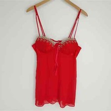 Seductive Wear Vtg Red Sheer Lingerie Set Thong Jeweled Adjustable Medium