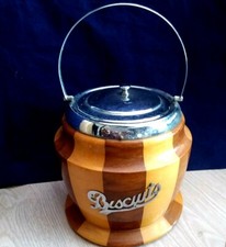 Retro Wooden Chromium Biscuit Barrel Storage Container Kitchenware England