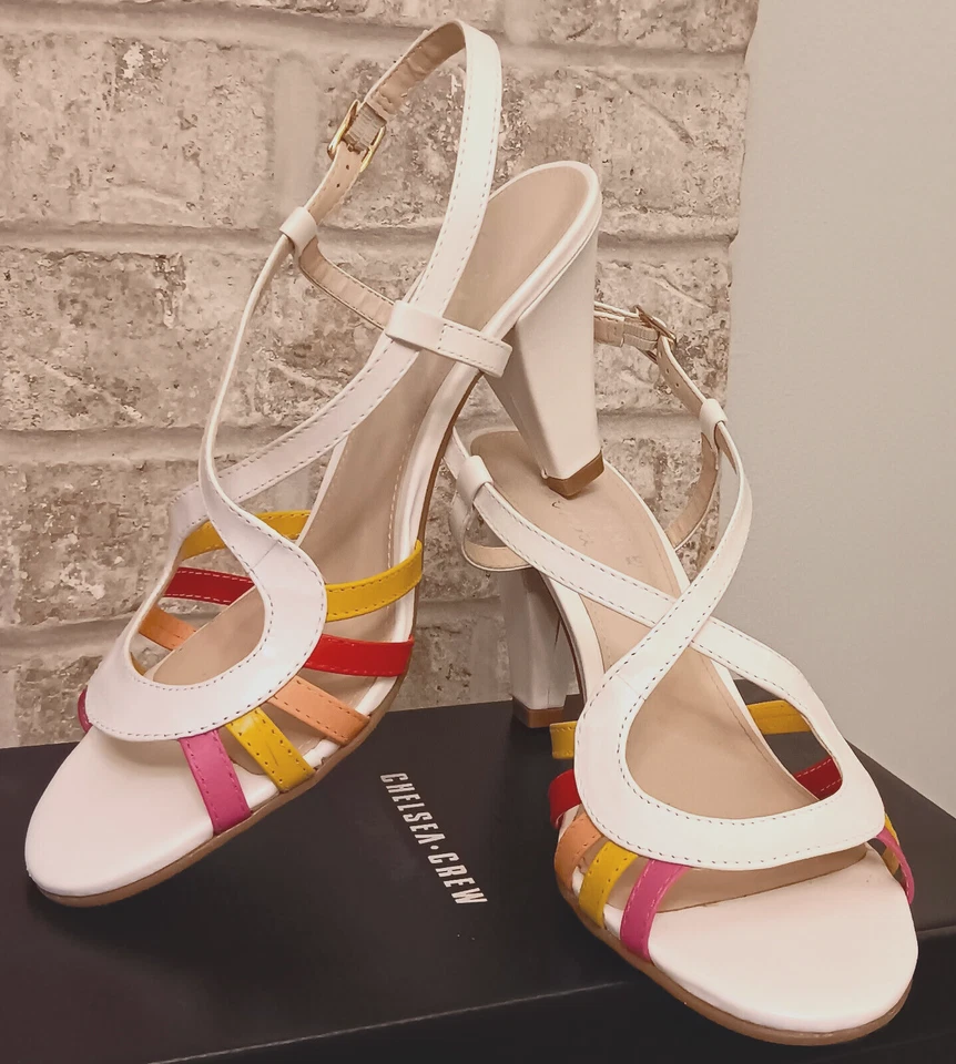 Chelsea Crew 'Adelle' Heels, White Leather w. Sunset Color Straps Size 10, Boxed - Image 2 of 4