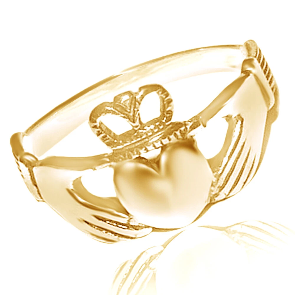 Claddagh Ring 10K Yellow Gold Plated Polished Hands Holding Heart | eBay