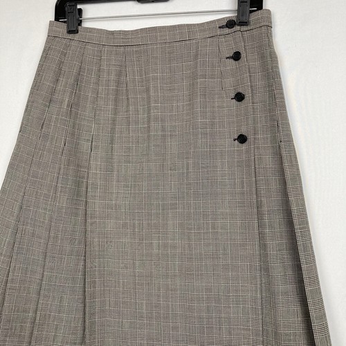 Pendleton Size 10 Black White Houndstooth Plaid Wool Pleated A-Line Midi Skirt - Picture 4 of 8