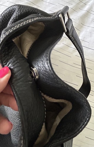 Michael Kors Black Pebbled Leather Shoulder Bag Silver Buckle Front Flap Pocket - Picture 12 of 24