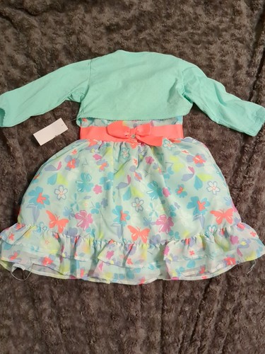 Vestido y cárdigan floral de dos piezas Bluberi Boulevard espuma marina 3T para niñas - Imagen 4 de 5
