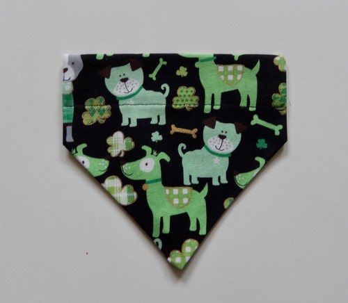 ST. PATRICK'S DAY GREEN DOGS ON BLACK DOG OVER THE COLLAR SCARF/BANDANA--S, M, L - Picture 3 of 3