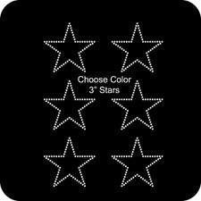 Sheet of 6 Stars Outline 3" Inches Rhinestone Transfer Hotfix Bling Iron On