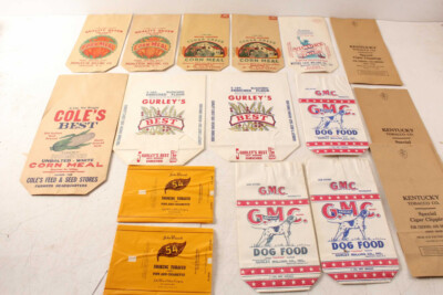 16 Vintage Flour Corn Meal GMC Dog Food & Tobacco Sack Bags Cole Gurley