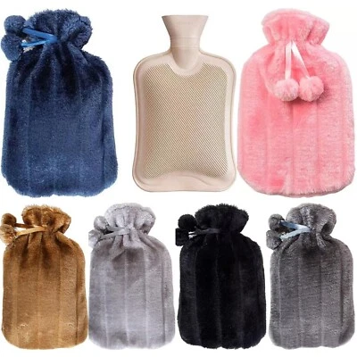 ROOEE Hot Water Bottle With Cover Luxury Soft Fluffy 2L High Quality Rubber Faux Fur