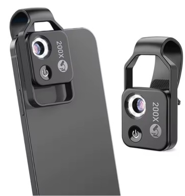 200X Mini Handy Lupe Digitales Mikroskop für Smartphone-Kamera Clip mit LED