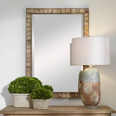 Rectangular Vanity Wall Mirror Beveled Dark Gold Frame 27 3/4'' Wide for Bathroom