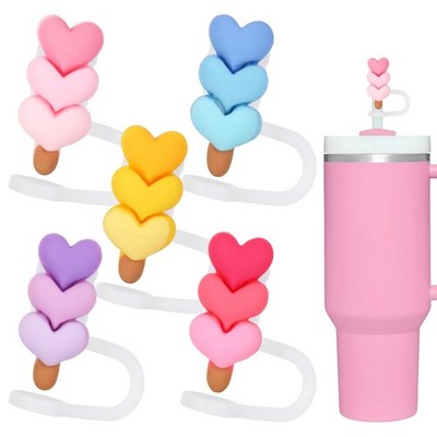 JarThenaAMCS 5Pcs Heart Straw Cover Caps 5 Gradient 0.4In, Pastel Colors 
