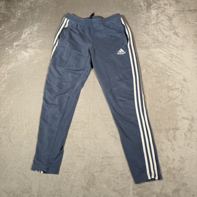 Adidas Pants Mens Small Blue Essentials Fleece Tapered Cuff 3 Stripes Casual