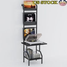 Record Player Stand W/ Vinyl Storage Record Player Table Holds Up To 200 Albums